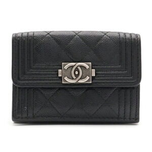 CHANEL Boy Chanel Matelassé Coco Mark Small Flap Wallet, Caviar Leather, Blac...